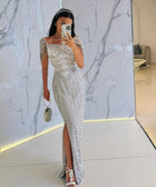 Luxury Tassel Cream Straight Evening Dress SS712