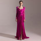 Luxury Crystal Long Sleeves Evening Dress with Overskirt and Slit SF409