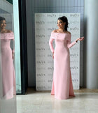 Elegant Pearls Off Shoulder Blue Evening Dress SF404
