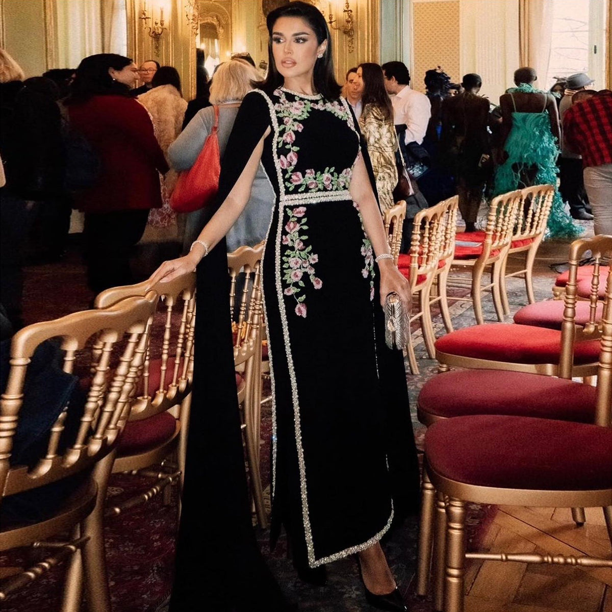 Luxury Embroider Pearls White Evening Dress with Cape Sleeves SS487