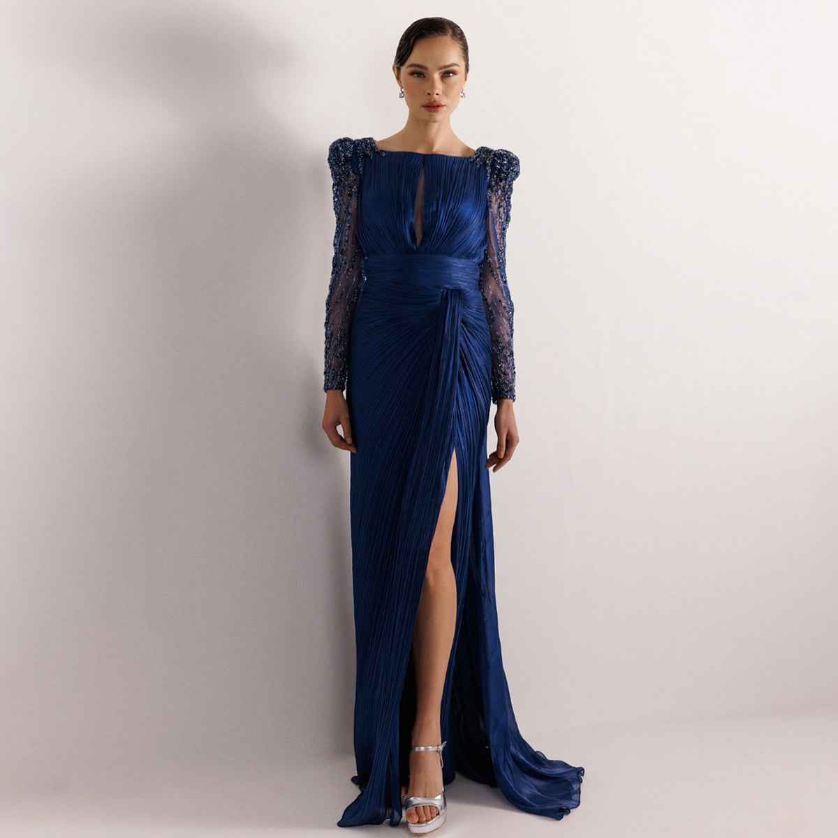 Luxury Beaded Long Sleeves Evening Dress with Overskirt SF410
