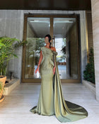 Elegant Green Mermaid Evening Dress with Cape Sleeve SF162