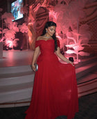 Luxury Red Off the Shoulder Ruched Corset Chiffon A-Line Evening Dress SF105