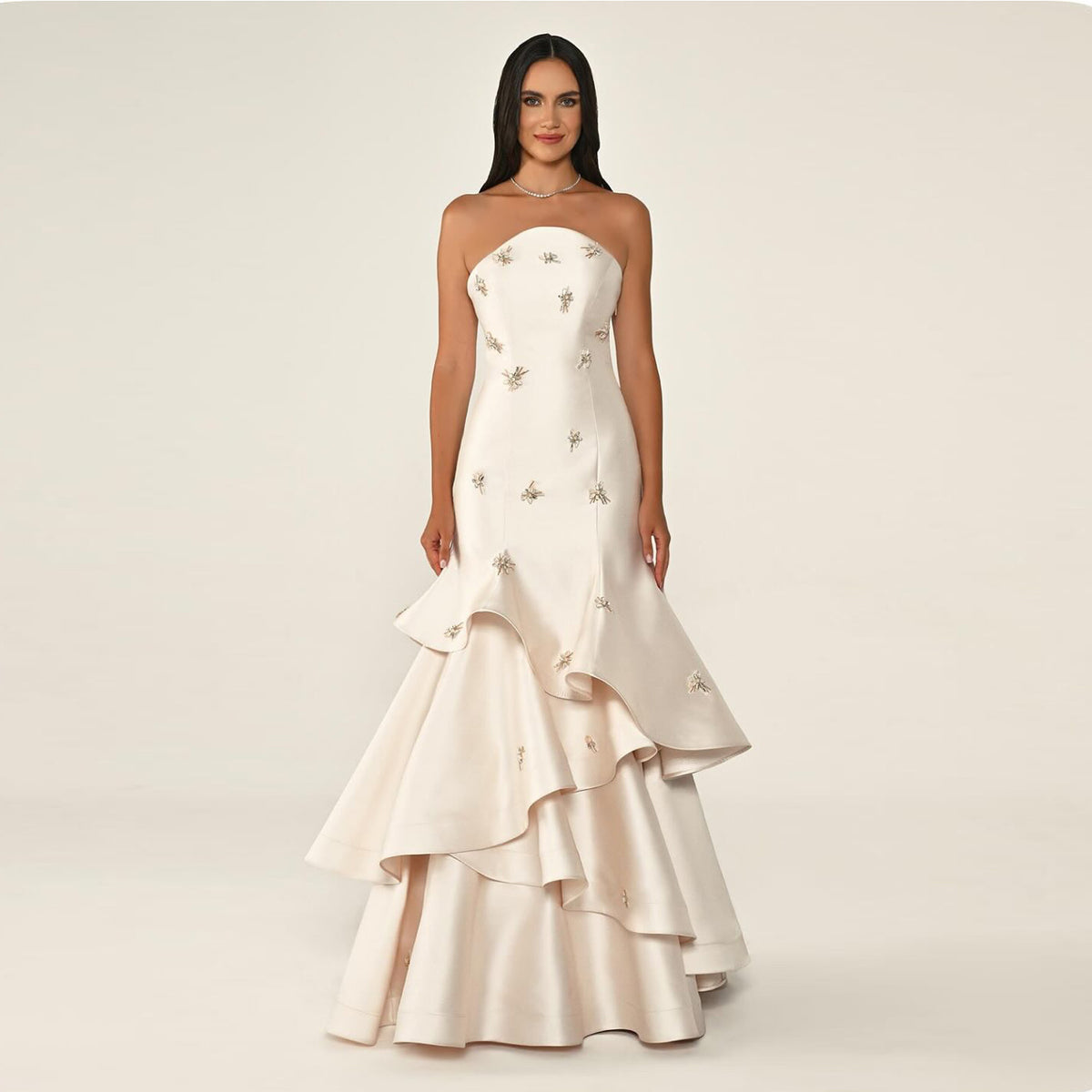 Glamorous Strapless Lilac Tiered Ruffled Mermaid Evening Dress SF587