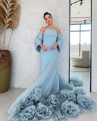 Luxury Strapless Pink Evening Dress with 3D Floral Overskirt SF485