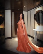Orange Elegant Strapless Cape Gala Evening Maxi Dress SF568