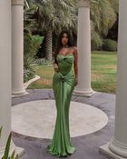 Elegant Green 3D Floral Mermaid Pleats Evening Dress SF532