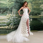 Chic Pink 3D Flowers Strapless Mermaid Evening Dress Side Slit SS207